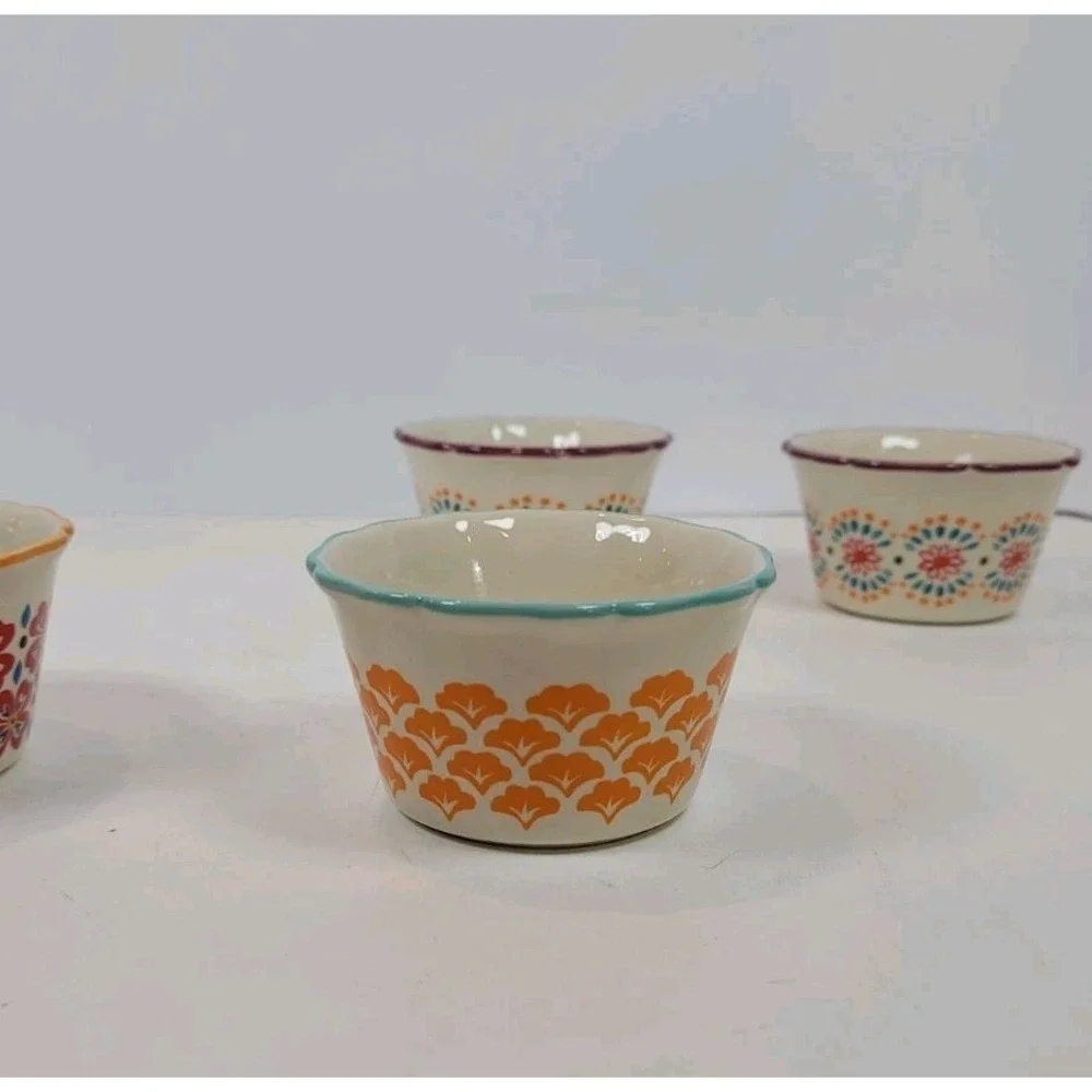Pioneer‎ Woman Floral Dessert Condiment Dip Prep Bowls Set of 4 Rippled Edge